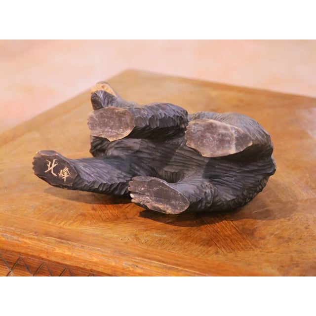 Brown Mid-Century Asian Hand-Carved Walnut Bear Sculpture Signed For Sale - Image 8 of 9