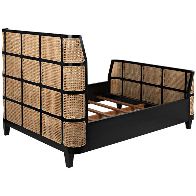 Black NOIR Curved Porto Queen Bed with Caning in Hand Rubbed Black For Sale - Image 8 of 10