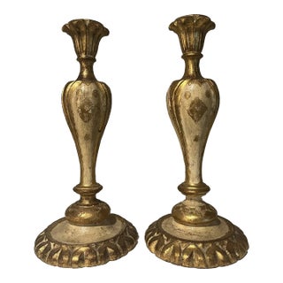 Vintage Florentine Giltwood Candlesticks- a Pair For Sale