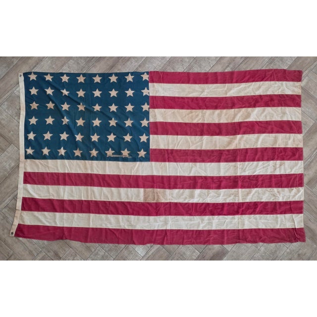 Early 20th C Cotton American Flag With Patina For Sale - Image 12 of 18