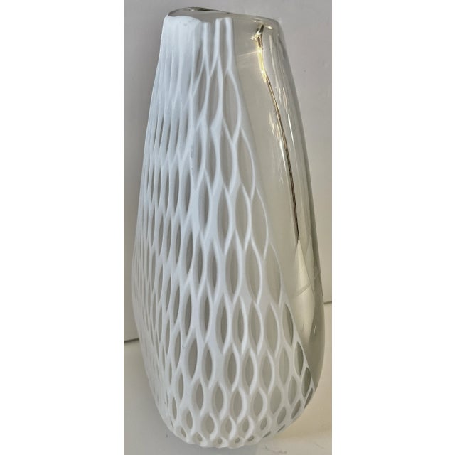 White White Lace Pattern Glass Vase For Sale - Image 8 of 11