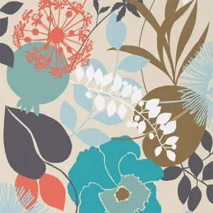 Harlequin Doyenne Wallpaper in Sky/Olive/Coral - a Sample