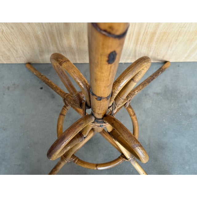 Bamboo and Rattan Coat Rack With Large Base, Italy, 1960s For Sale - Image 6 of 11
