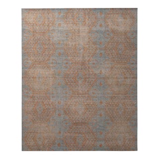 Rug & Kilim’s Oversized Honeycomb Rug in Blue and Burnt Orange, 14x20 For Sale