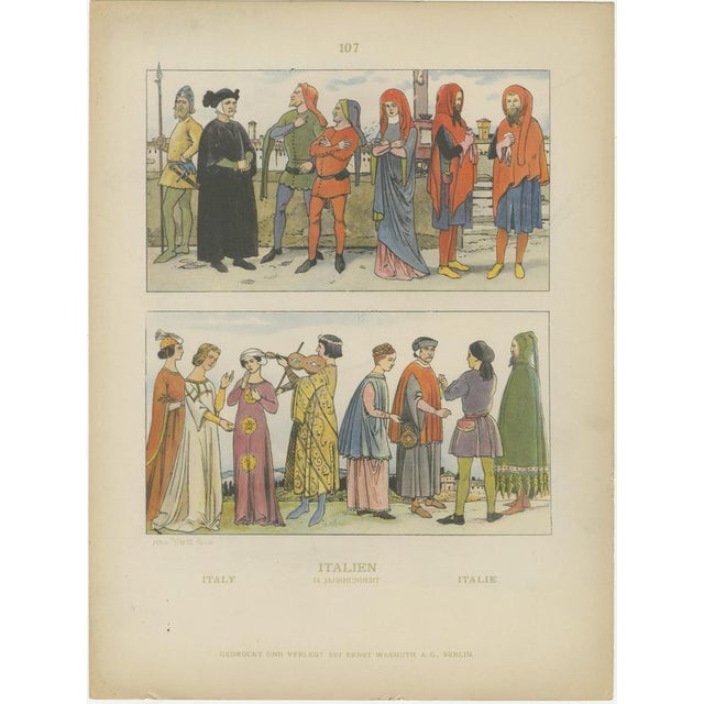 After Max Tilke, Italian Costumes, 1880, Prints, Set of 8 For Sale - Image 3 of 10