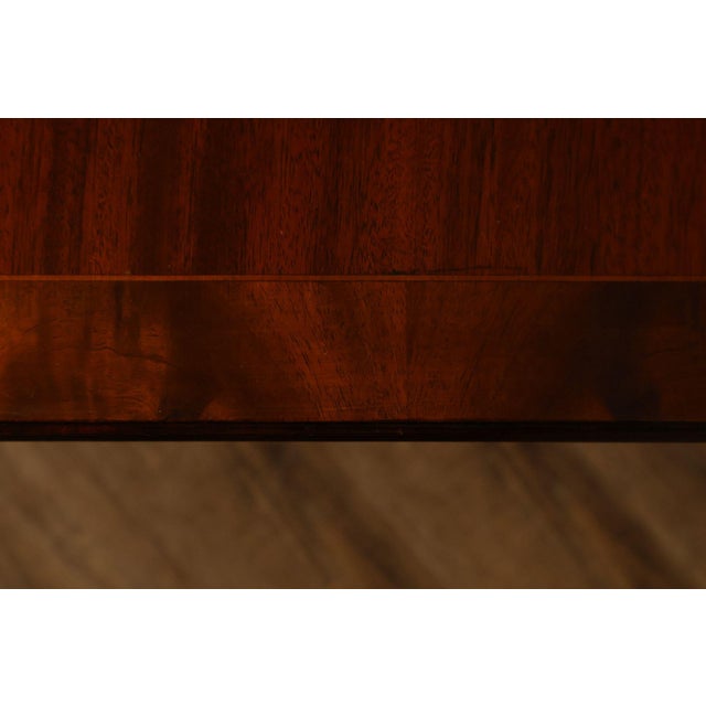 Brown Regency Style Banded Mahogany Double Pedestal Dining Table With 2 Leaves For Sale - Image 8 of 18