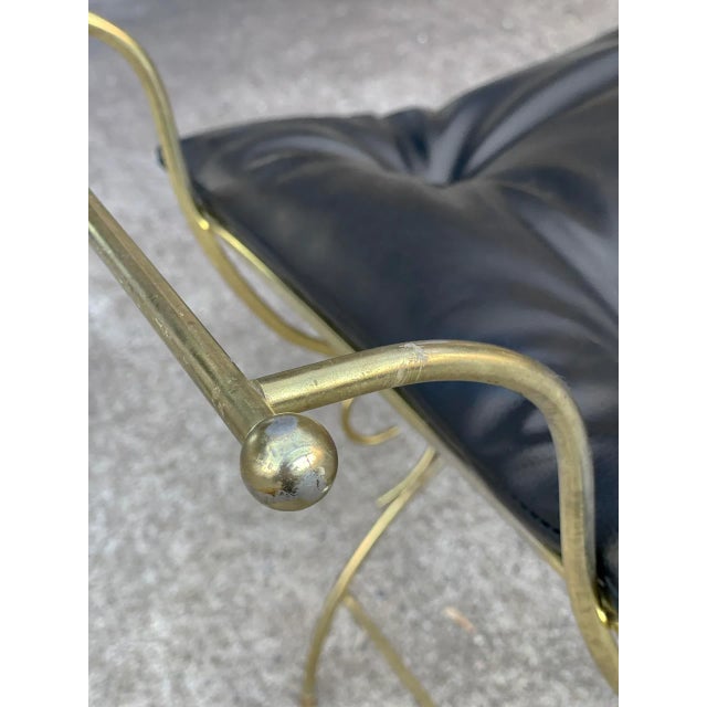 Vintage Art Deco Brass Vanity Seat Window Bench W/ Tuft Cushion For Sale - Image 6 of 9