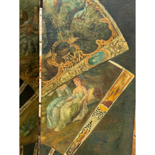 Vintage "Vernis Martin" Antique Style Hand-Painted 4-Panel Folding Screen Room Divider For Sale - Image 10 of 11