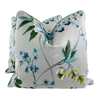 Manuel Canovas "Talmont" in Jade Embroidered 22" Pillows-A Pair For Sale