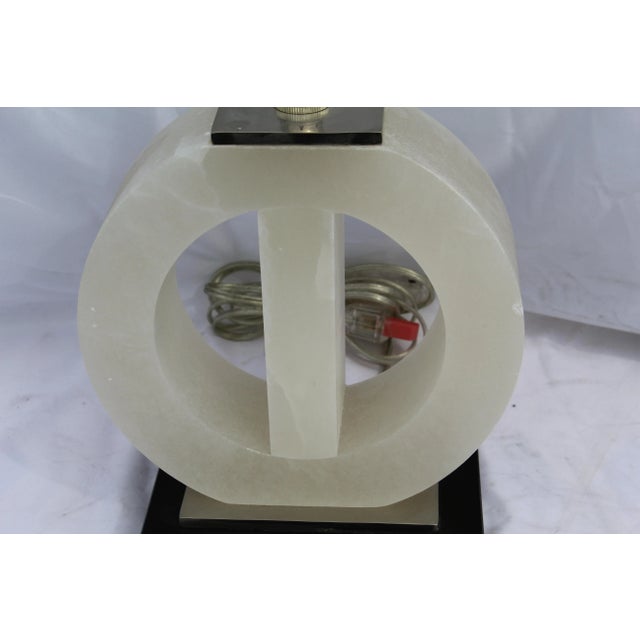 Art Deco Alabaster Black Marble Base Lamp Only One Now For Sale In Los Angeles - Image 6 of 9