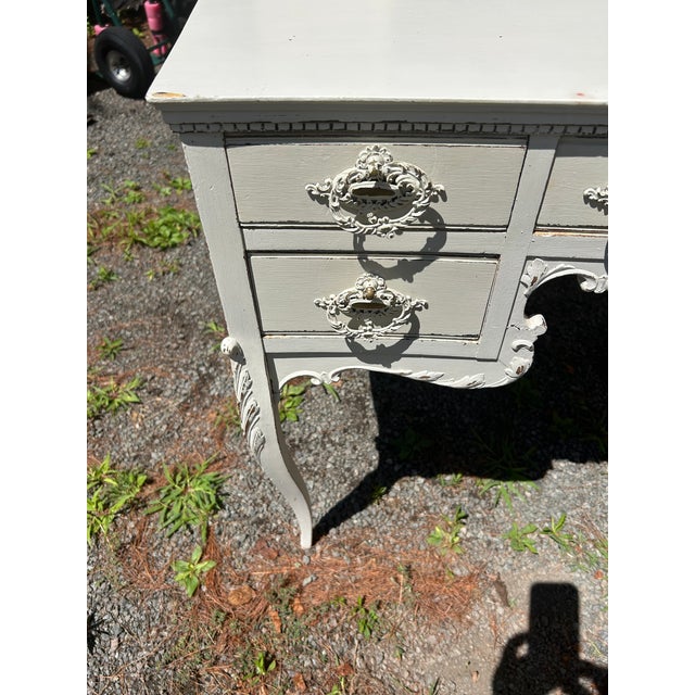 Charming White Painted Wood Vanity With Oval Mirror For Sale - Image 11 of 17