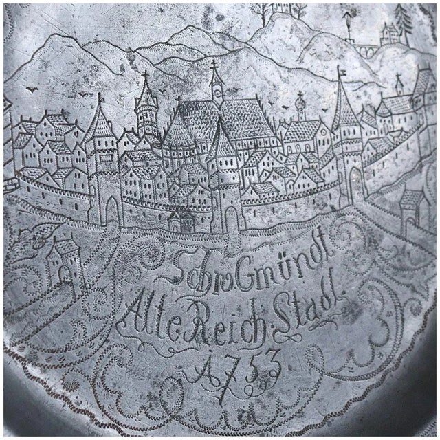 Metal German Pewter Wrigglework and Engraved Reeded Schwabisch Gmund City Plate For Sale - Image 7 of 8