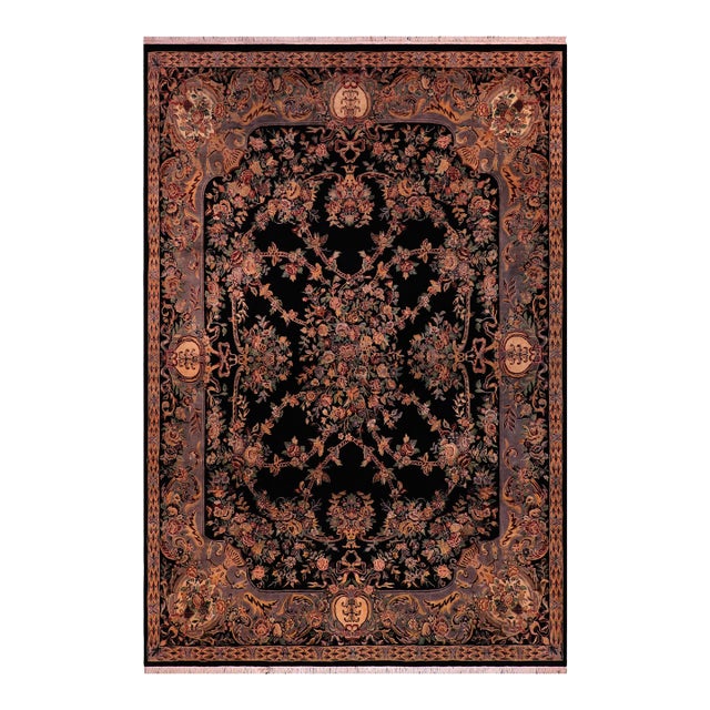 Art Nouveau 1990's Medallion Pak-Persian Black/Gray Wool Rug - 8'11'' X 12'0'' For Sale