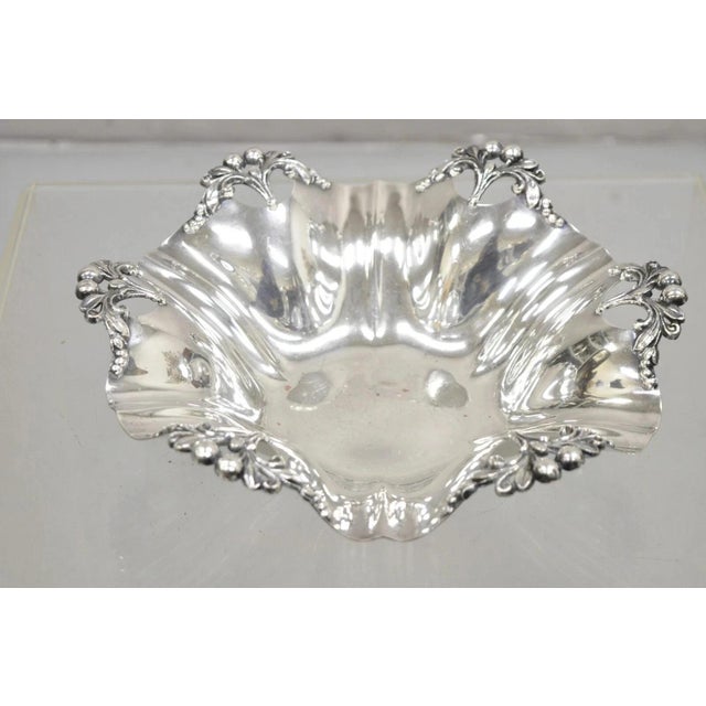 Vintage Victorian Silver Plated Handkerchief Candy Dish Fruit Bowl with Berry Design. Circa Mid 20th Century....