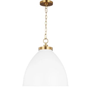 Chapman & Myers by Visual Comfort Studio Wellfleet Large Dome Pendant, Matte White & Burnished Brass For Sale