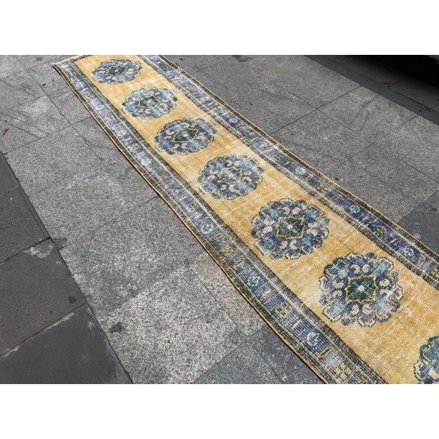 Yellow 1960s Vintage Turkish Runner Rug - 2′3″ × 10′4″ For Sale - Image 8 of 10