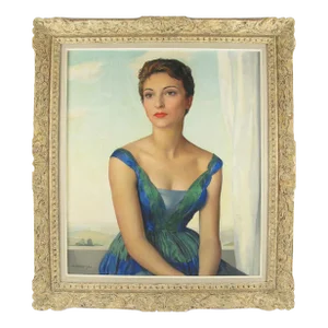 Parisian Socialite Woman Oil on Canvas Painting by Maurice Ehlinger