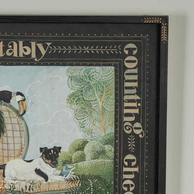 Pair of Vintage Whimsical Paintings of Dogs in Decorative Frames by Stephanie Hoppen For Sale - Image 4 of 18