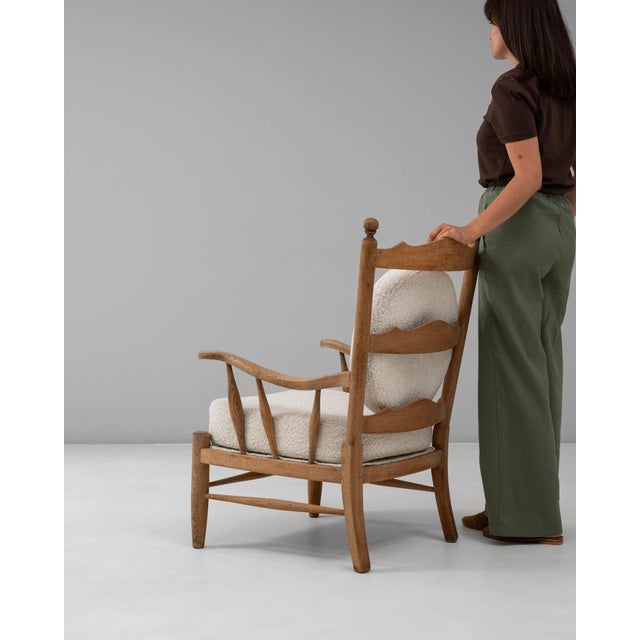 20th Century French Provincial Style Oak Armchair with Sculpted Back and Round For Sale - Image 4 of 18