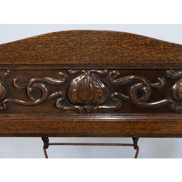 Arts & Crafts Oak & Copper Floor-Standing Dinner Gong attributed to Shapland and Petter, 1890s For Sale - Image 3 of 12