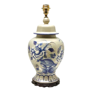 French Ceramic Crackle Table Lamp with Hand Painted Decoration, 1930s