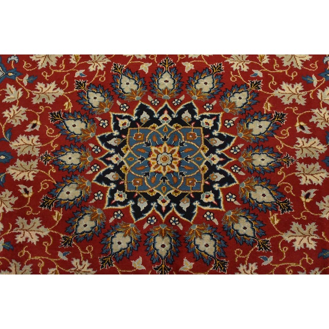 Kashan Rug 7’1” X 10’10” Red Wool Vintage Traditional Hand-Knotted Carpet For Sale In Philadelphia - Image 6 of 14