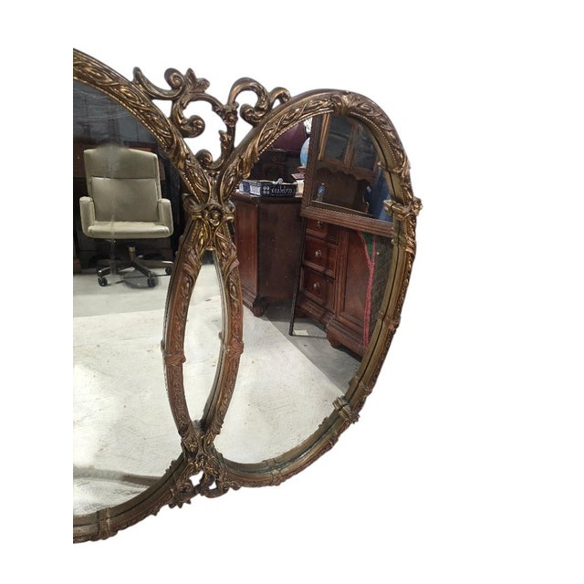 Mid 20th Century Vintage Hollywood Regency Triple Oval Gilt Wall Mirror For Sale - Image 5 of 6