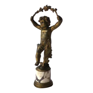 French Gold Gilt Bronze and Marble Male Putti Sculpture, 19th C