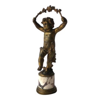 French Gold Gilt Bronze and Marble Male Sculpture, 19th C France For Sale