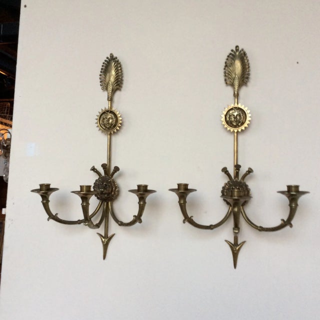 Traditional Empire Three Light Candle Wall Sconces - A Pair For Sale - Image 3 of 9