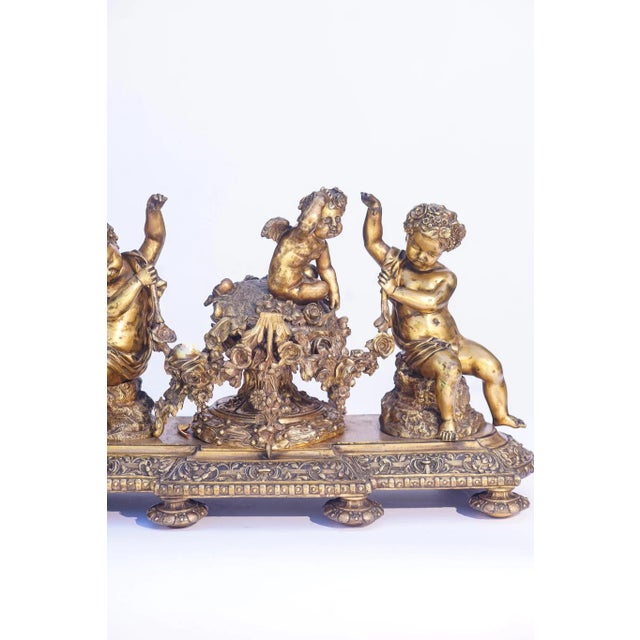 19th c. French finely chased Bronze Cherub Centerpiece 24"W 8"d 15.5"H