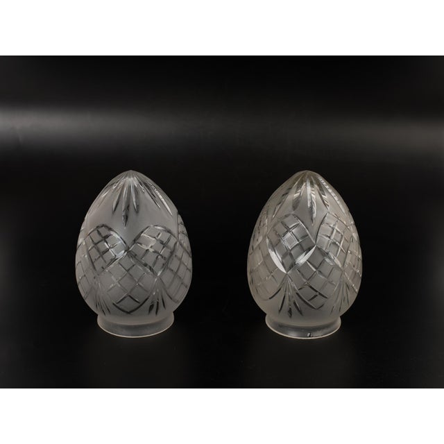 Platinum 1950s Nickel-Plated Brass Acorn Flush Mounts – Hand-Cut Crystal Shades - a Pair For Sale - Image 8 of 9