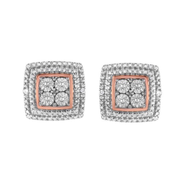 Contemporary 10K Yellow, White, and Rose Gold Plated Sterling Silver Diamond Accent Earrings, A Pair (I-J Clarity, I3 Color) For Sale - Image 3 of 6