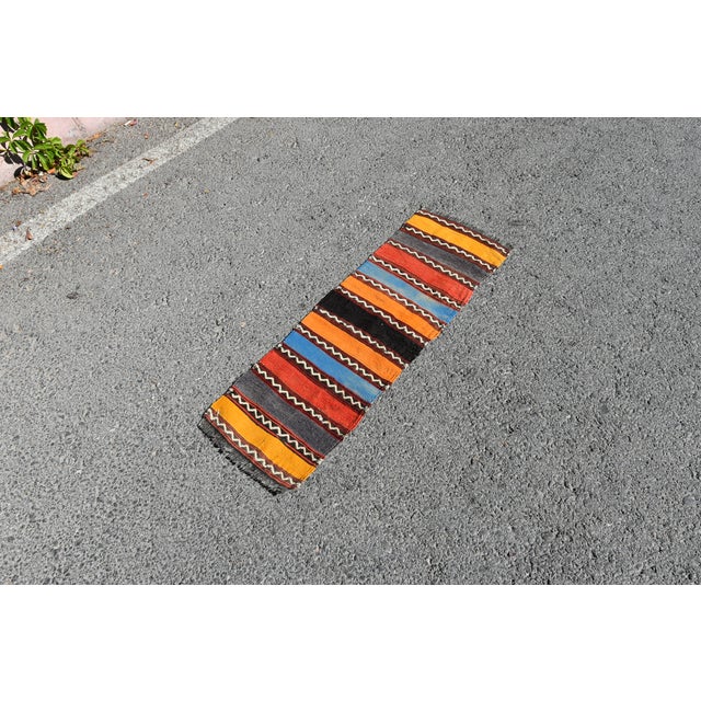 1970s Turkish Vintage Hand Knotted Stripe Desing Wool Kilim Runner Rug For Sale - Image 4 of 11