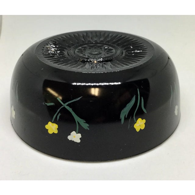 Vintage 1950s Black Glass Hand Painted Trinket Dish For Sale In Portland, ME - Image 6 of 10