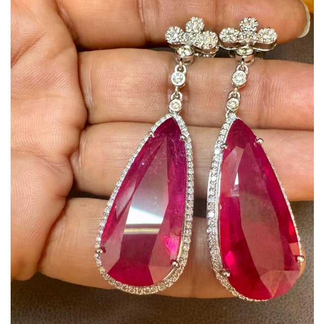 62 Ct Natural Pear Drop Pink Tourmaline & Diamond Cocktail Earring, 14 Kt Gold For Sale - Image 10 of 18