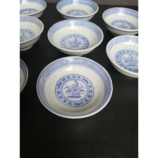 Traditional Late 19th Century Tienshan Rice Grain Pattern Sauce Dipping Bowls For Sale - Image 3 of 8