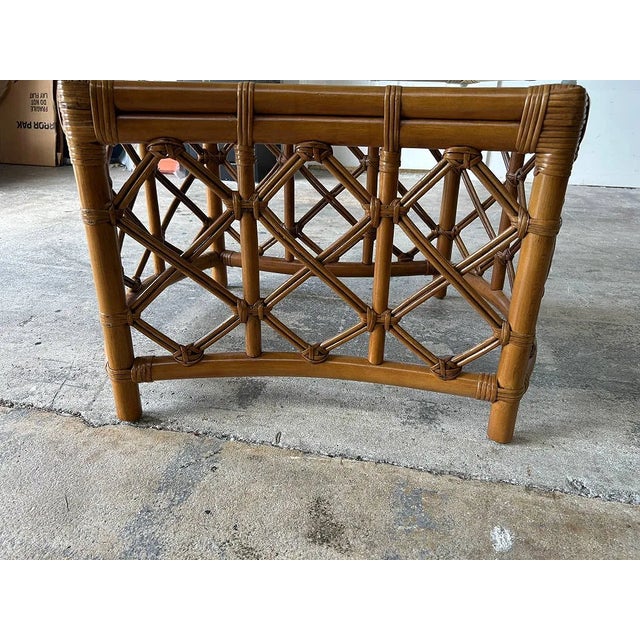 1970s McGuire Rattan Glass Top Coastal Coffee Table 48" For Sale - Image 4 of 4
