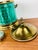 1960s Vintage Aldo Tura Style Hollywood Regency Malachite & Brass Ice Bucket & Bottle Coaster Set / Barware For Sale - Image 5 of 8