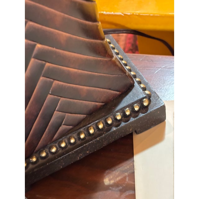 Brown Cast Ceramic Lamps in Faux, Overlapping Leather Pattern - a Pair For Sale - Image 8 of 11