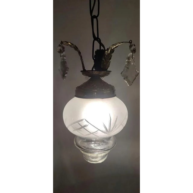 Crystal and Brass Roof Lamp. Spain, 1950s For Sale - Image 10 of 11