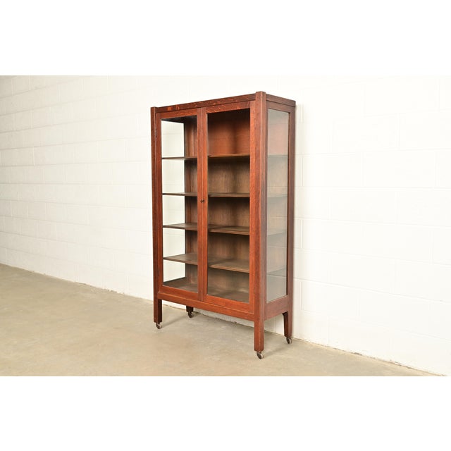 Stickley Brothers Style Antique Mission Oak Arts & Crafts Bookcase Cabinet, Circa 1910 For Sale - Image 10 of 10