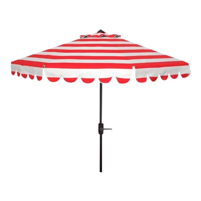 Outdoor Maui Single Scallop Striped 9ft Crank Push Button Tilt Umbrella - Red Stripe For Sale