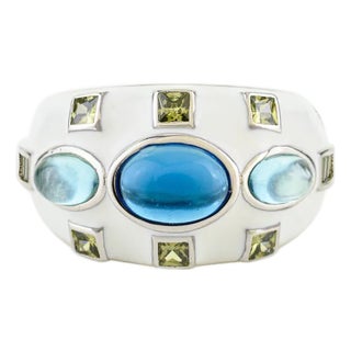 Modernist Colorful Gemstone Chunky Dome Ring in 925 Sterling Silver Size 6 For Sale