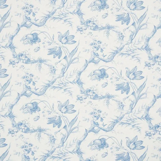 Sample - Schumacher Toile De Fleurs Fabric in Delft For Sale