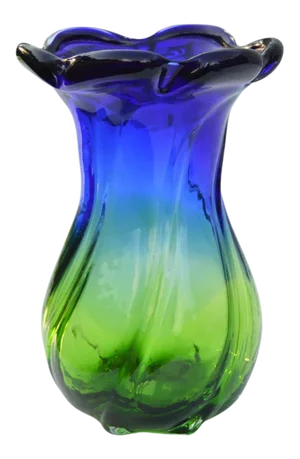 Mid-Century Handmade Blue & Green Glass Vase