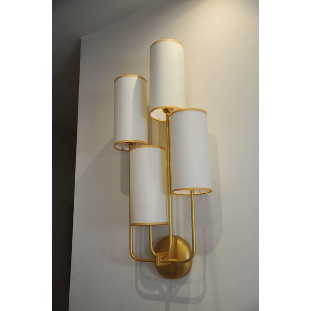 Elevation 4 Wall Sconces in Patinated Gold Metal and White Shades by Aymeric Lefort, Set of 2 For Sale - Image 15 of 18