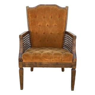 Vintage 1960s Orange Chair Mid Century Caned Tufted Armchair For Sale