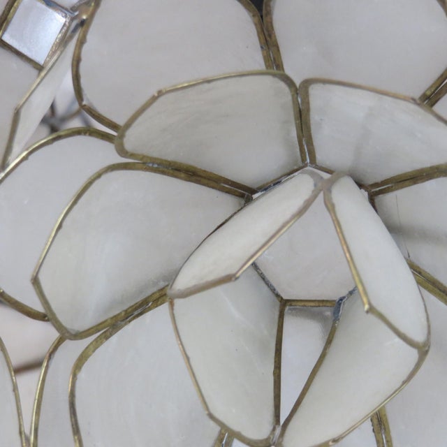 White 1960s Capiz Shell Lotus Pendant Light For Sale - Image 8 of 8