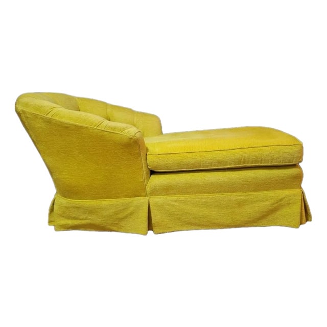 1960s Vibrant Yellow Mid-Century Sofa Chaise Lounge Tufted Velvet For Sale
